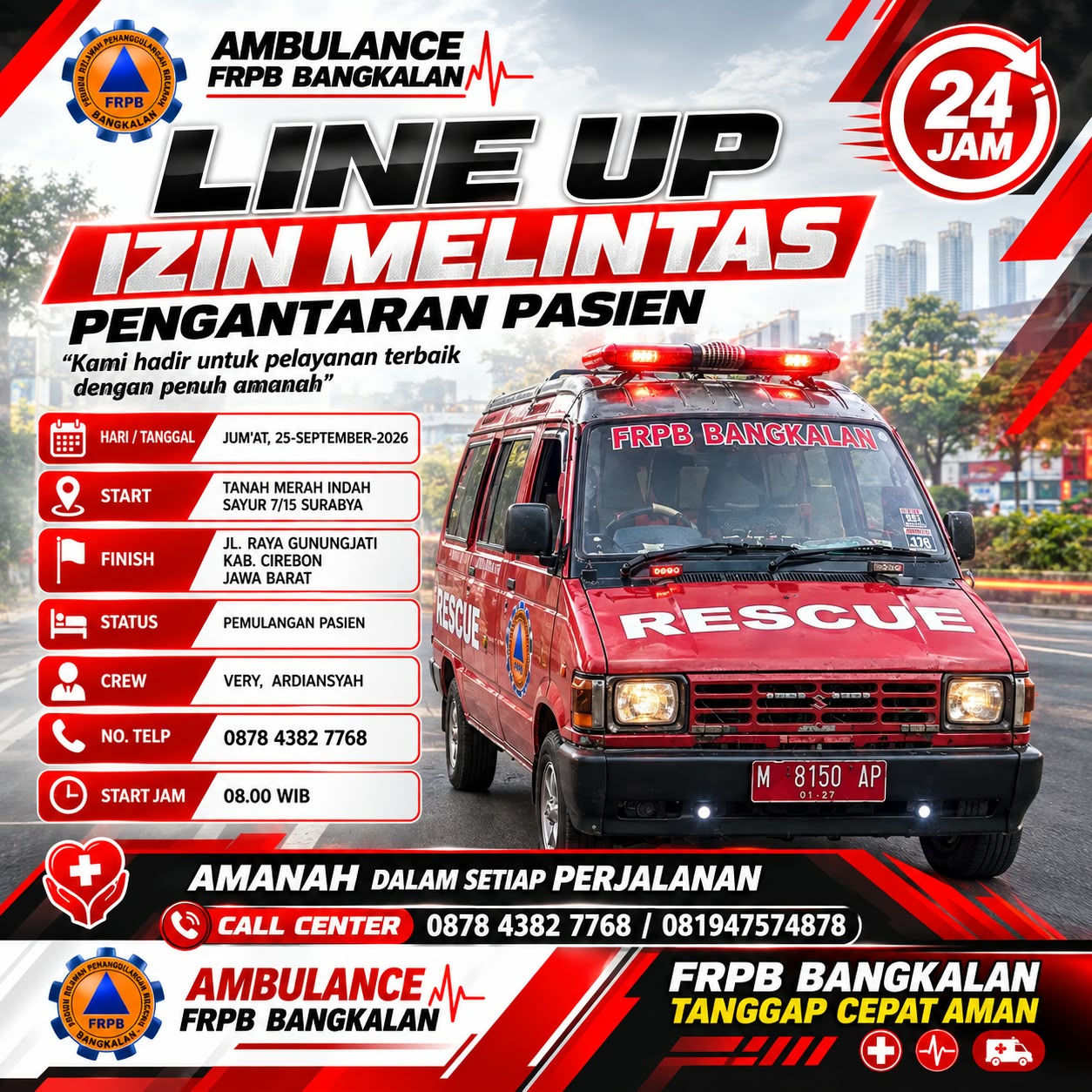 Ambulance FRPB Bangkalan Layani Izin Melintas Pengantaran Pasien Lintas Daerah