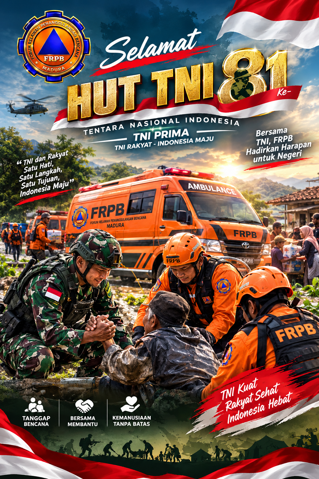 SELAMAT HUT TNI KE-81: BERSAMA TNI, FRPB DAN MASYARAKAT BAHU-MEMBAHU UNTUK KEMANUSIAAN